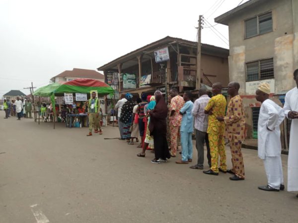  •Voters queue in Osogbo for the Osun governorship election. Photo: NAN.