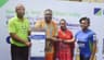 L-R: Nwosu Branch Leader, Fidelity Bank Plc, Matori, Bright Nwosu; Winner of N1m, Oni Daniel Abiodun; Wife of the cash prize winner of N1m, Oni Abimbola; Branch Leader, Fidelity Bank Plc, Fadeyi, Adetutu Makinde, at the  second monthly / first bi-monthly prize presentation of Get Alert in Millions season 4  (GAIM 4) in Lagos on Friday, Dec. 20, 2019. 
