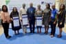 L-R: Representative, National Lotteryâ€™ Regulatory Commission, Ini Ibok; Mother of Chigozie Nwankwo, N1 million Winner, Augustina Nwankwo; Winner of N2 million, Salisu Mohammed; Divisional Head, Retail Banking, Fidelity Bank Plc, Richard Madiebo; Winner of N 2 million, Adepeju Esther Adepoju; Head, Lagos Office, Federal Competition and Consumer Protection Commission (FCCPC), Suzie Onwuka; Head, Savings Group, Fidelity Bank Plc, Ukpai Ibe; Branch Leader, Ikota SBU, Fidelity Bank Plc, Ngozi Okonkwo; at the 2nd bi-monthly/ 4th monthly prize presentation of Fidelity Get Alert In Millions Promo Season 4 (GAIM season 4) in Oshodi. Lagos ... late Feb. 2020.