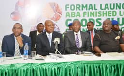 L-R: Head, Corporate Bank, Fidelity Bank Plc, Obaro Odeghe; Permanent Secretary, Federal Ministry of Industry Trade and Investment, Edet Akpan; Managing Director, Bank of Industry (BoI), Olukayode Pitan and H.E Dr. Okezie Ikpeazu, Executive Governor, Abia State at the formal launch of the Aba Finished Leather Goods Cluster Finance Scheme which held in Aba on Wednesday.
