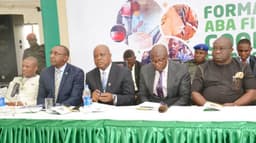 L-R: President, Leather Products Manufacturers Association of Abia State (LEPMAAS), Mazi Okechukwu Williams; Head, Corporate Bank, Fidelity Bank Plc, Obaro Odeghe; Permanent Secretary, Federal Ministry of Industry Trade and Investment, Edet Akpan; Managing Director, Bank of Industry, Olukayode Pitan and H.E Dr. Okezie Ikpeazu, Executive Governor, Abia State at the formal launch of the Aba Finished Leather Goods Cluster Finance Scheme supported by Fidelity Bank, which held in Aba on Wednesday. 