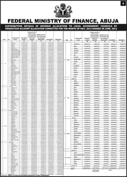 SUBSIDY SAVINGS: Distribution Details of Revenue Allocation to Local Government Councils in JUNE 2013 (PAGE 9)