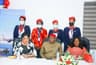 Managing Director/CEO Fidelity Bank PLC, Mrs. Nneka Onyeali-Ikpe with the Chairman, Air Peace Airlines, Mr. Allen Onyeama, and air hostesses, at the welcome ceremony and water salute for the new Embraer aircraft of Air Peace at the Nnamdi Azikiwe Airport, Abuja, on Thursday June 17, 2021.