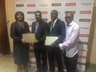 Managing Director (Marketing) Technology Distributions Ltd. (TD), Mrs. Chioma Chimere (left); Country Manager, InnJoo Mobile, Rakesh Rocque; Business Manager, Personal Systems Group, TD, Kalu Johnson and Marketing Executive, InnJoo Mobile, Ike Martins at the press briefing for the unveiling of the InnJoo Leap â€“ the worldâ€™s slimmest and lightest 14â€™ Notebook hosted at TD Headquarters in Gbagada, Lagosâ€¦ on Wednesday February 22nd 2017.

