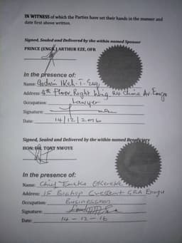 Nwoye's Aggrement