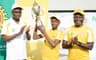 Lagos Liaison Officer, Federal Ministry of Youths and Sports, Dr. Segun Olaitan; Most Outstanding Female Player, 13-year old Rebecca Ekpeyong in the U-14 category; and the Human Resources Director, Shell Nigeria Exploration and Production Company, Mr. Obinna Anaba, during the presentation of trophy to Ekpeyong at the finals of the 2017 edition of the NNPC/SNEPCo Junior Open Tennis Championships held at the Lagos Lawn Tennis Clubâ€¦ on Saturday, March 11, 2017.