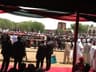 The Golden Jubilee of the reign of the Emir of Kano, Alhaji (Dr.) Ado Bayero, was marked on Saturday, June 15, 2013, with a special Durbar that attracted a mammoth crowd from various walks of life. Central Bank of Nigeria (CBN) Governor, Mallam Sanusi Lamido Sanusi, the Dan Majen Kano, is seen here in white and red attire paying homage to the Emir. 