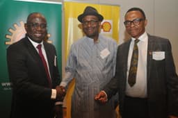 L-R: Managing Director, Shell Nigeria Exploration and Production Company, Bayo Ojulari; Executive Secretary, Nigeria Content Development and Monitoring Board, Simbi Wabote; and the Chairman, Petroleum Technology Association of Nigeria, Okoroafor Bank-Anthony, at the opening ceremony of a workshop on Nigeria Content Opportunity in Bonga South West Aparo Deep Offshore Project organised by SNEPCo in Lagosâ€¦ on Wednesday, 7th June, 2017.