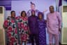 R-L: The Managing Editor, The Eagle Online, Dotun Oladipo; Columnist and daughter of the deceased, Oluwayemisi Raji (Tiwa Says); son of deceased, Olaniyi Uthman; Kemi, wife of Editor, Ovation magazine, Mike Effiong; and Ayoola Ikhizama, at the burial of Florence Titilayo Uthman on March 9, 2023 in Lagos