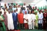 Abia  state Governor, Dr. Okezie Ikpeazu (middle) flanked by Elders of Southern Peoples Assembly  during her Elders/ Management Committee Meeting in Umuahia. Photo Govt. House Press.

