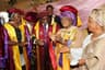 Wife of the Prof Chancellor, Chairman and Governing Council of Oduduwa University, Osun State, Mrs. Iyabo Adedoyin, the Coordinating Minister of the Economy and Minister of Finance, Dr. Ngozi Okonjo-Iweala, Oduduwa University Vice Chancellor, Prof J. Adeleke Ogunwale, Chairman of Protocol Committee, Alh S. A. Nofiu, and a guest at the conferment of honourary doctorate degree on Okonjo-Iweala on Nov. 23, 2013.