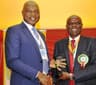 Managing Director of The Shell Petroleum Development Company of Nigeria Ltd (SPDC) & Country Chair, Shell companies in Nigeria, Osagie Okunbor (L), receives an award from the President of the Nigerian Association of Petroleum Explorationists (NAPE) Chikwendu Edoziem, in recognition of SPDCâ€™s support as lead sponsor of the 33rd NAPE 2015 Pre-conference workshop in Lagos on November 9, 2015.