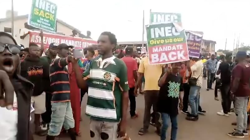 Edo PDP supporters stage protest at INEC Office, demand reversal of results