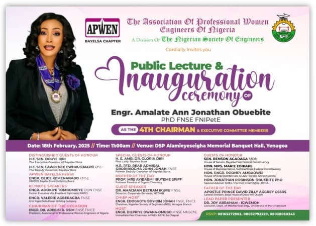 Women Engineers set to inaugurate Engr. Amalate Ann Jonathan Obuebite as Bayelsa Chairman