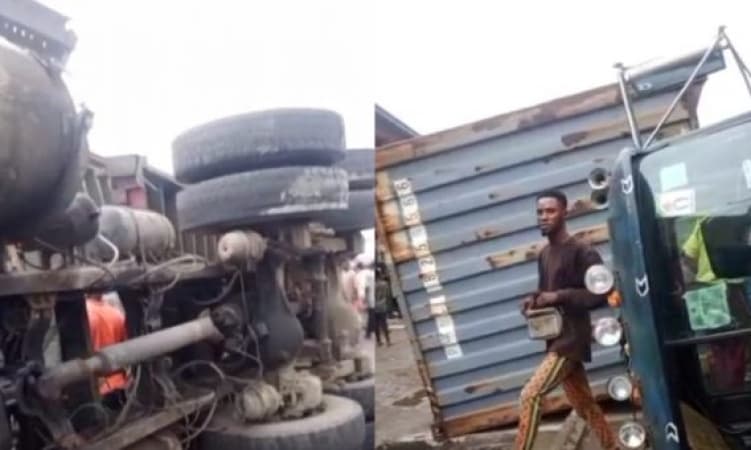 One dead, three rescued as 40ft container crushes minibus in Lagos