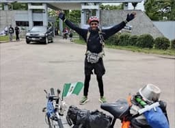 Meet Nigerian riding bicycle from Nigeria to USA