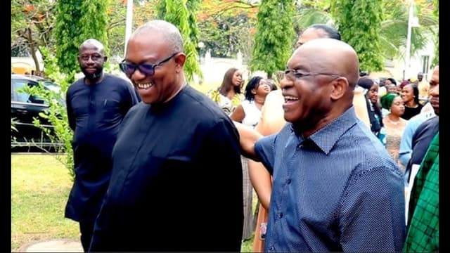 David Mark, Peter Obi meet at burial of Judge who quashed Obi’s impeachment