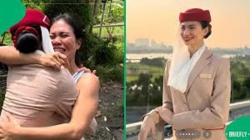 Flight attendant’s touching reunion with mom goes viral after being separated for almost a year
