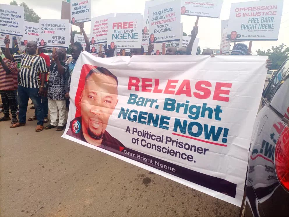BREAKING: Protest rocks NBA conference over alleged imprisonment of Bar. Bright Ngene