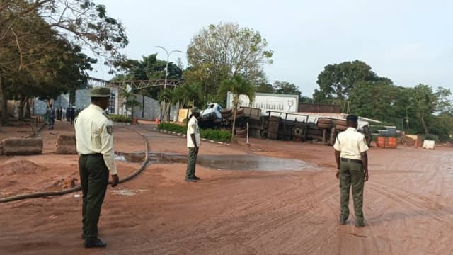 JUST IN: Panic as fuel tanker falls in front of Winners Church Headquarters