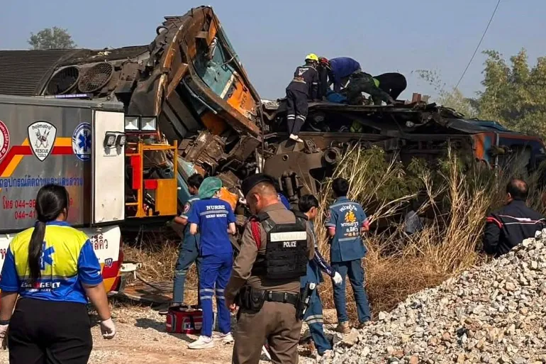 At least 22 people killed when crane falls on train in northeast Thailand