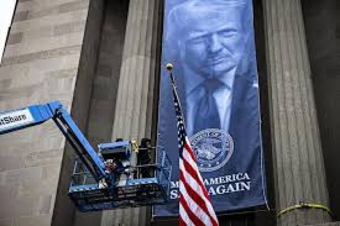 Trump banner unveiled outside US Justice Department Headquarters