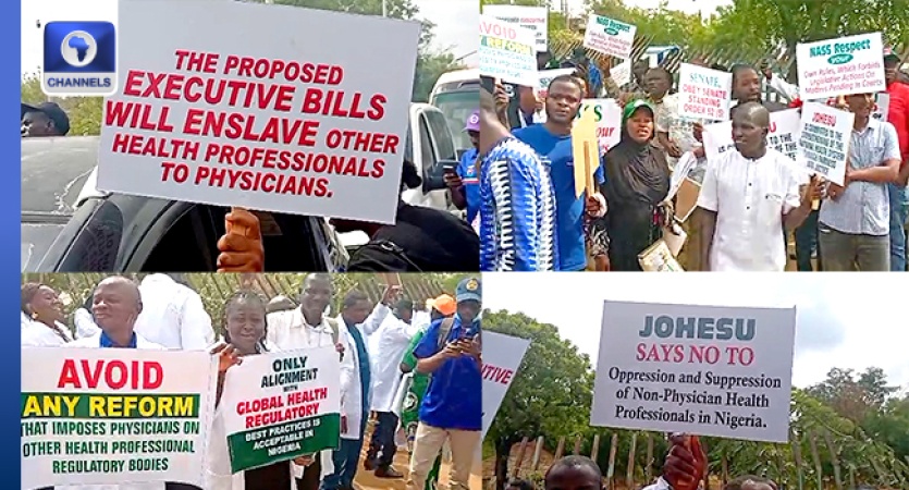 BREAKING: Health workers protest in Abuja against regulatory bill