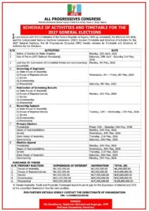 APC releases timetable for 2027 General Elections, pegs presidential form at N100m
