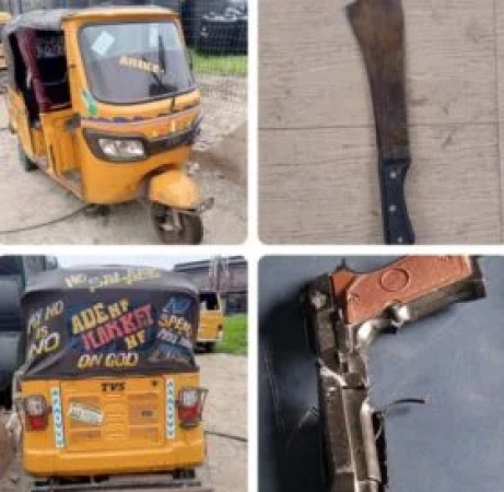 Lagos police nab 6 suspected ‘1-Chance’ robbers, recover tricycle, dummy pistol