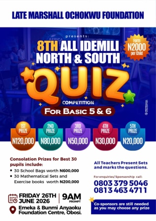 Organiser invites entries for Idemili Primary School Quiz