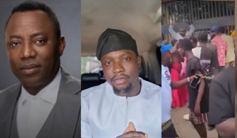 VeryDarkMan tackles Sowore's supporters over court scuffle, blocked entrance