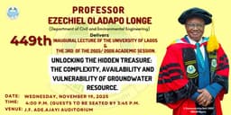 Professor Longe Delivers UNILAG’s 449th Inaugural Lecture, Nov. 19